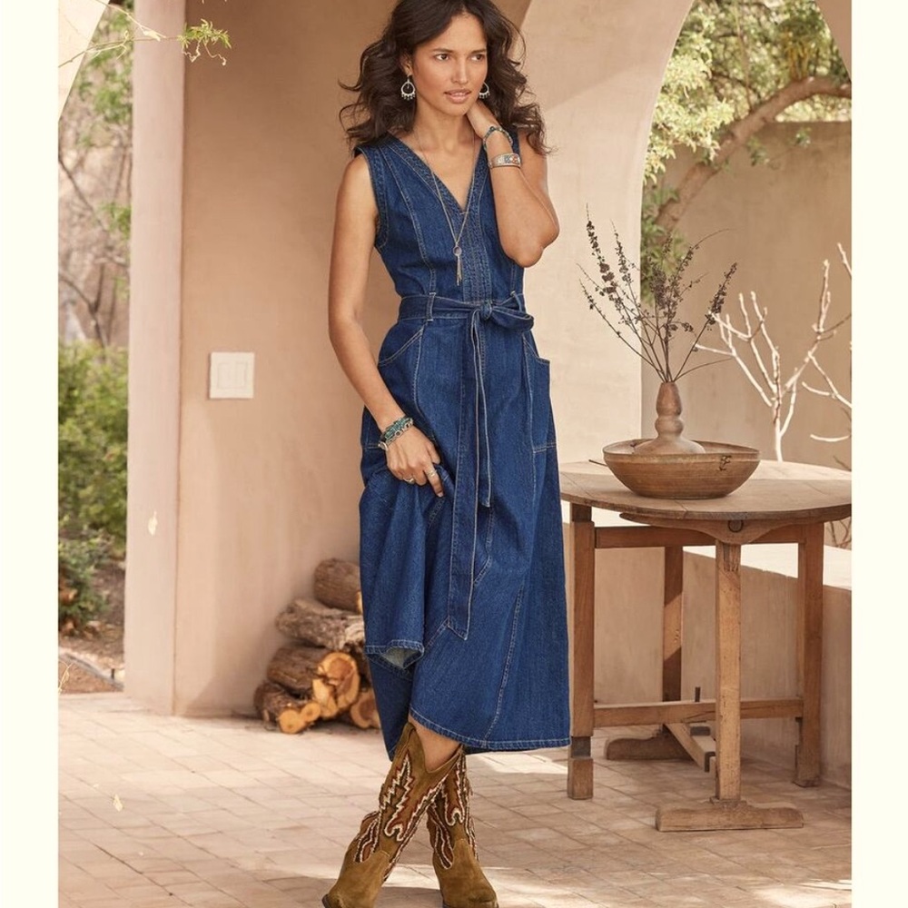 Sundance Poppy Denim Maxi Dress in Dark Wash, size 12 NWT